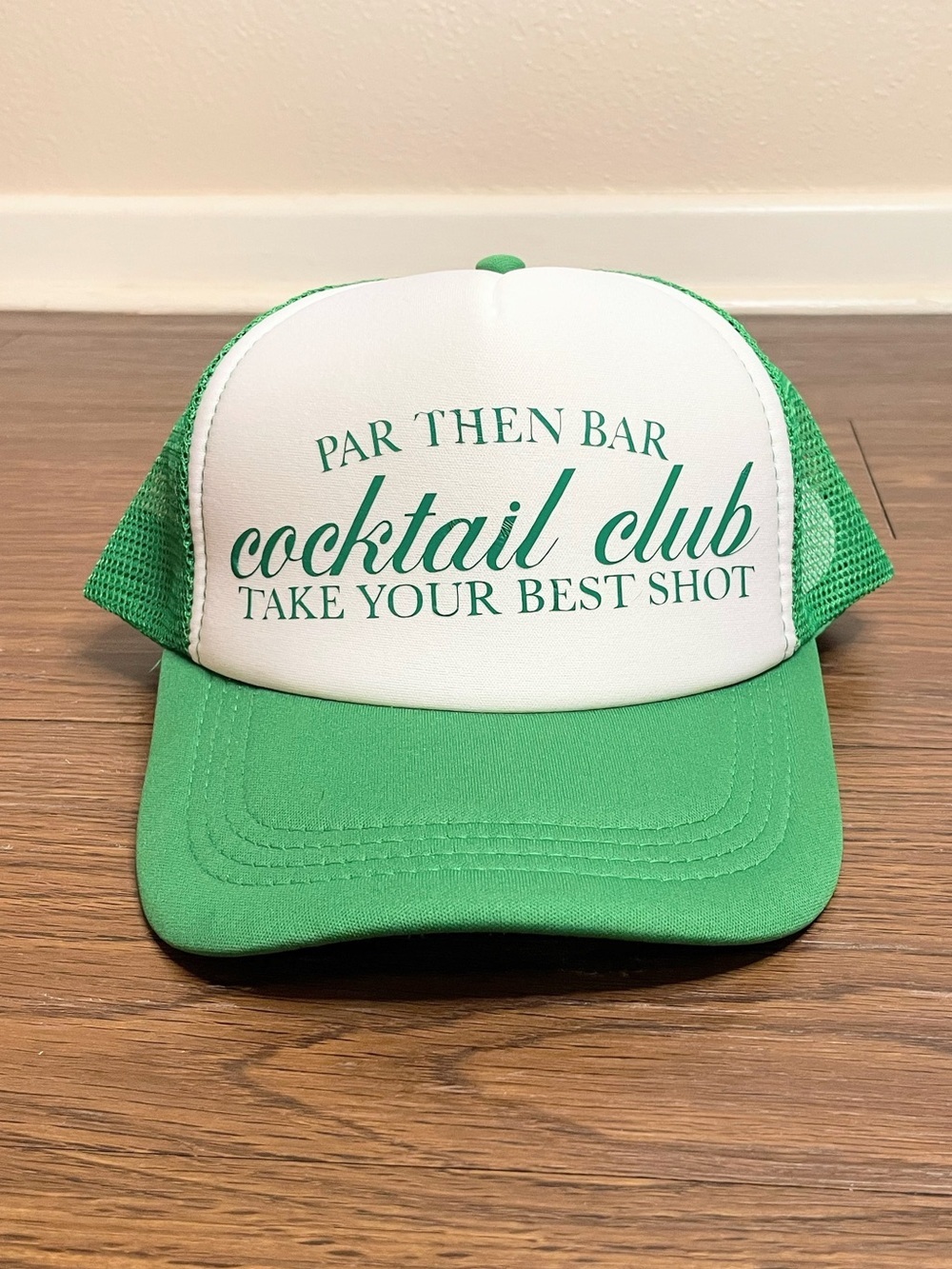 Par Then Bar Cocktail Club Green White Trucker Hat Golf Snapback